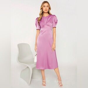 Solid Puff Sleeve Satin
Dress